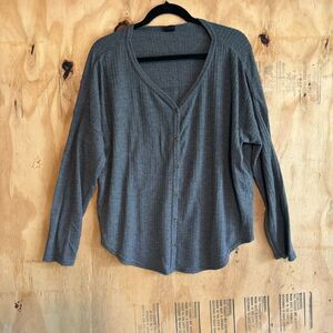 Urban Outfitters Free Press Grey Waffle Knit Button Up Long Sleeve Shirt Sz M